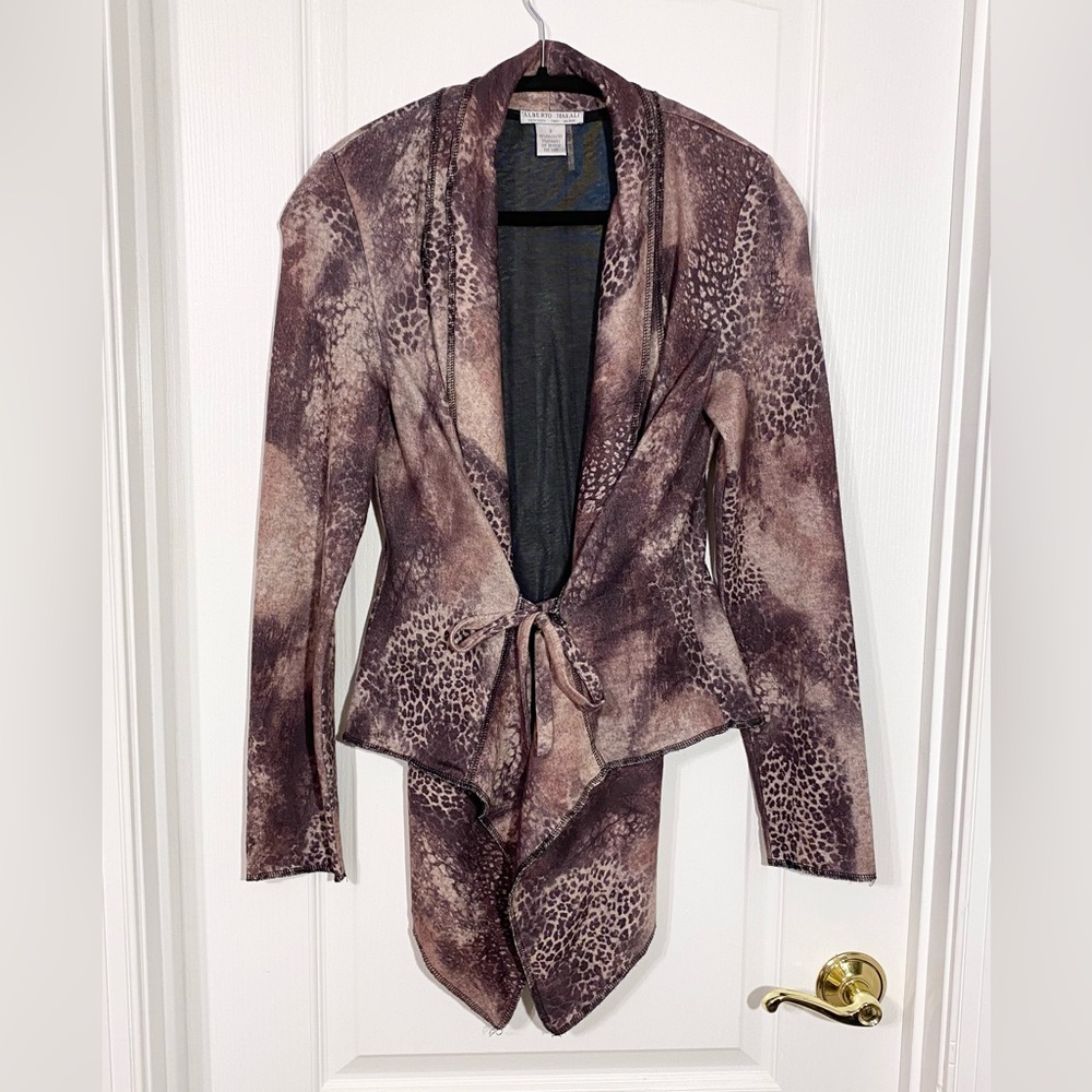 Y2K VTG Alberto Makali Animal Print Waterfall Cardigan Purple Size Small